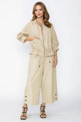 Fashion Forward Zip Front Cinched Waist Jacket in Khaki - C1060J