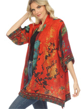 Flowing Floral Art-Print Kimono Jacket - 0917VVF