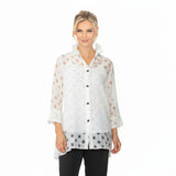 Polka-Dot Sheer High-Low Blouse in White - 7032J-WHT