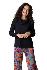 Textured Cowl Neck Pocket Top in Black - 16010-BLK - Size XS Only!