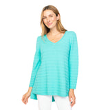 Textured Stripe V-Neck Tunic in Seaglass - 80115-SEA - Size S Only!