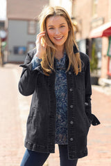 Long Stretch Denim Boyfriend Jacket - 11410