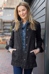 Long Stretch Denim Boyfriend Jean Jacket - 11410