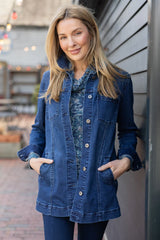 Long Stretch Denim Boyfriend Jacket - 11410