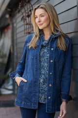 Long Stretch Denim Boyfriend Jacket - 11410