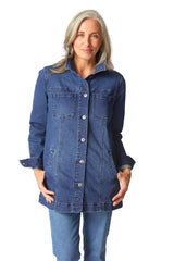 Long Stretch Denim Boyfriend Jean Jacket - 11410