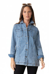 Long Stretch Denim Boyfriend Jacket - 11410
