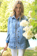 Long Stretch Denim Boyfriend Jacket - 11410