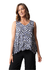 Crimped Crepe Geometric Print V-Neck Tank- 115126 - Size L