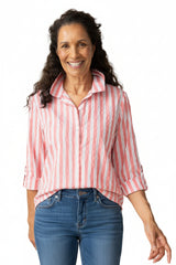 Textured Stripe High-Low Shirt in Papaya - 11948 - Size XXL