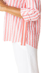 Textured Stripe High-Low Shirt in Papaya - 11948 - Size XXL