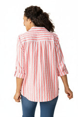Textured Stripe High-Low Shirt in Papaya - 11948 - Size XXL