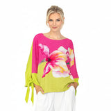 Textured Floral Tie Cuff Top in Pink/Multi - 7912T