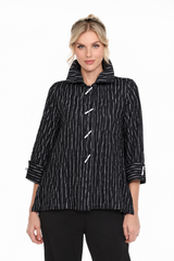 Dash-Print High-Low Blouse/Jacket - 2417SIV-BLK