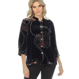 Citron Japanese Art Design Velvet Blouse - 1213AJA - Size 1X Only!