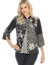 Black & Ivory Artistic Silk-Blend Blouse - 1213BWDB