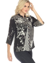Black & Ivory Artistic Silk-Blend Blouse - 1213BWDB