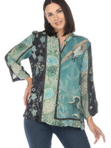 Exquisite Crane-Print Floral Silk-Blend Blouse - 1213CBF