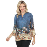 Floral Design Blouse on Indigo Background - 1213EAI