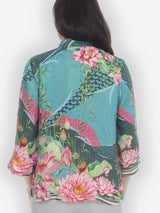Citron Lotus Print Silk Blouse in Teal Multi - 1213LFB - Size 0X Only!
