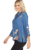 Wisteria, Butterflies & Crane Silk-Blend Blouse - 1213WBCB