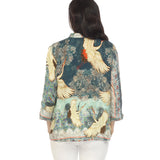 Soaring Cranes Print Silk Blend Blouse - 1213CV