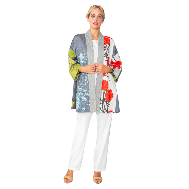 IC Collection Bold Floral Open Front Jacket in Red/Multi - 6170J