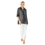 Polka-Dot Laser-Cut Relaxed Fit Blouse - 7024B-BLK