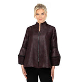 Textured Jacquard Zip Jacket in Wine & Black - 7366J