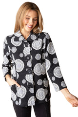 Textured Circle Print Patch-Button Jacket - 13640