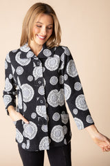 Textured Circle Print Patch-Button Jacket - 13640