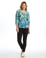 "Irises" Abstract Print V-Neck Top - 15-1724