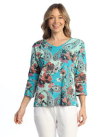 "Valencia" Abstract Print V-Neck Top - 15-1868-TL