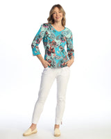 "Valencia" Abstract Print V-Neck Top - 15-1868-TL
