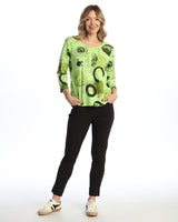 "Tempo" Abstract Print V-Neck Top - 15-2100
