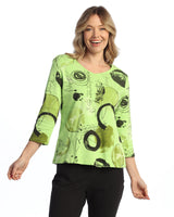 "Tempo" Abstract Print V-Neck Top - 15-2100