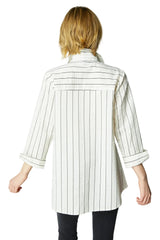 Cotton Blend Tunic Shirt in Ivory with Black Stripe - 15119