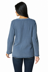 Textured Cotton Henley Top - 26538