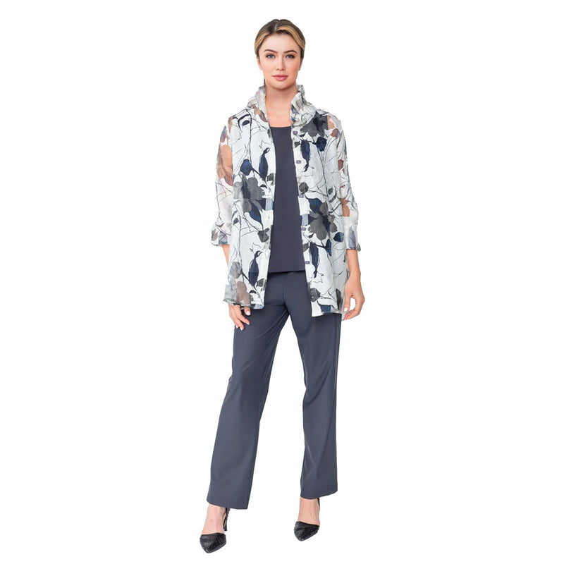 IC Collection Sheer Floral Hi-Low Blouse in Blue/Grey - 2277J-BG