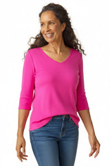 Soft Knit V-Neck Tee in Berry - 16450-BRY