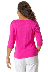 Soft Knit V-Neck Tee in Berry - 16450-BRY