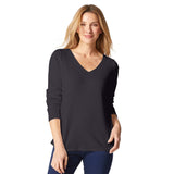 Soft Micro-Rib V Neck Cotton Tee - 16451