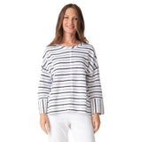 French Terry Striped Crew Neck Top - 85306 - Size L Only!