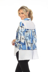 Textured Abstract-Print High-Low Blouse in Blue, White & Black - 3710