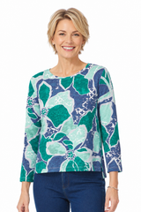 Floral Cotton High-Low Tee in Emerald - 17325-EMLD - Size XS Only!