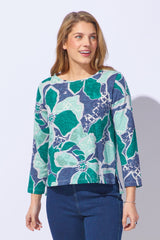 Floral Cotton Club Stepped Hem Boxy Tee - 17325