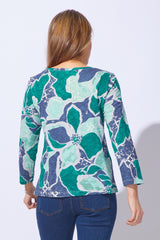 Floral Cotton Club Stepped Hem Boxy Tee - 17325