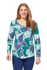 Floral Cotton Slub Laid Back V-Neck - 17326