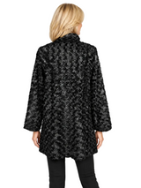 Plush Textured Button-Front Coat/Jacket in Silver/Black - 4924-SLV