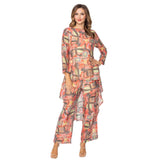 Abstract Art Print Inspired High-Low Tunic in Coral - C1103T